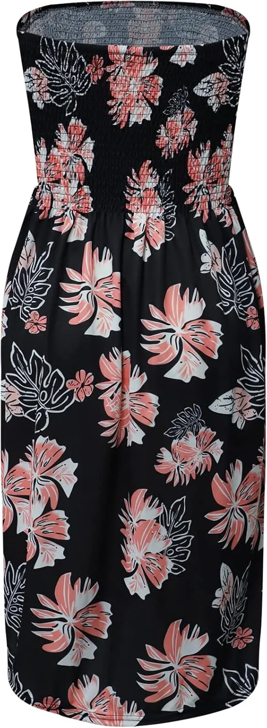 Zyyfly Womens Summer Beach Dresses Strapless Cover Ups Dress Tube Top Sundresses