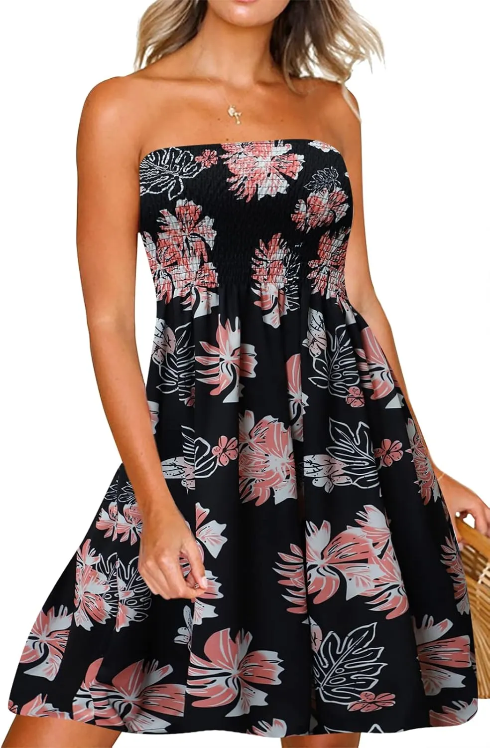 Zyyfly Womens Summer Beach Dresses Strapless Cover Ups Dress Tube Top Sundresses